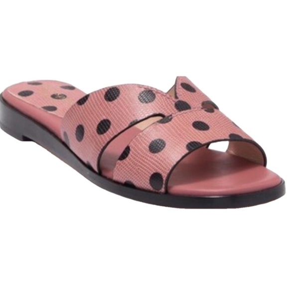 Kate Spade Dock Strappy Leather Slide Sandal Pink Black Dolka Dots Size 8 Summer